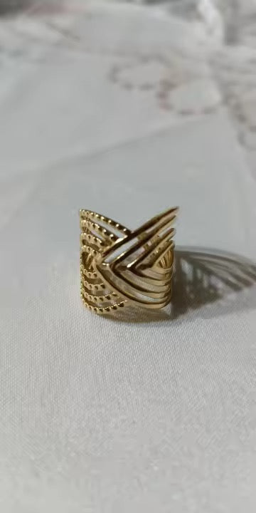 Geometric Gold Plated Adjustable Ring – Modern Statement Finger Ring (PVD Coated)