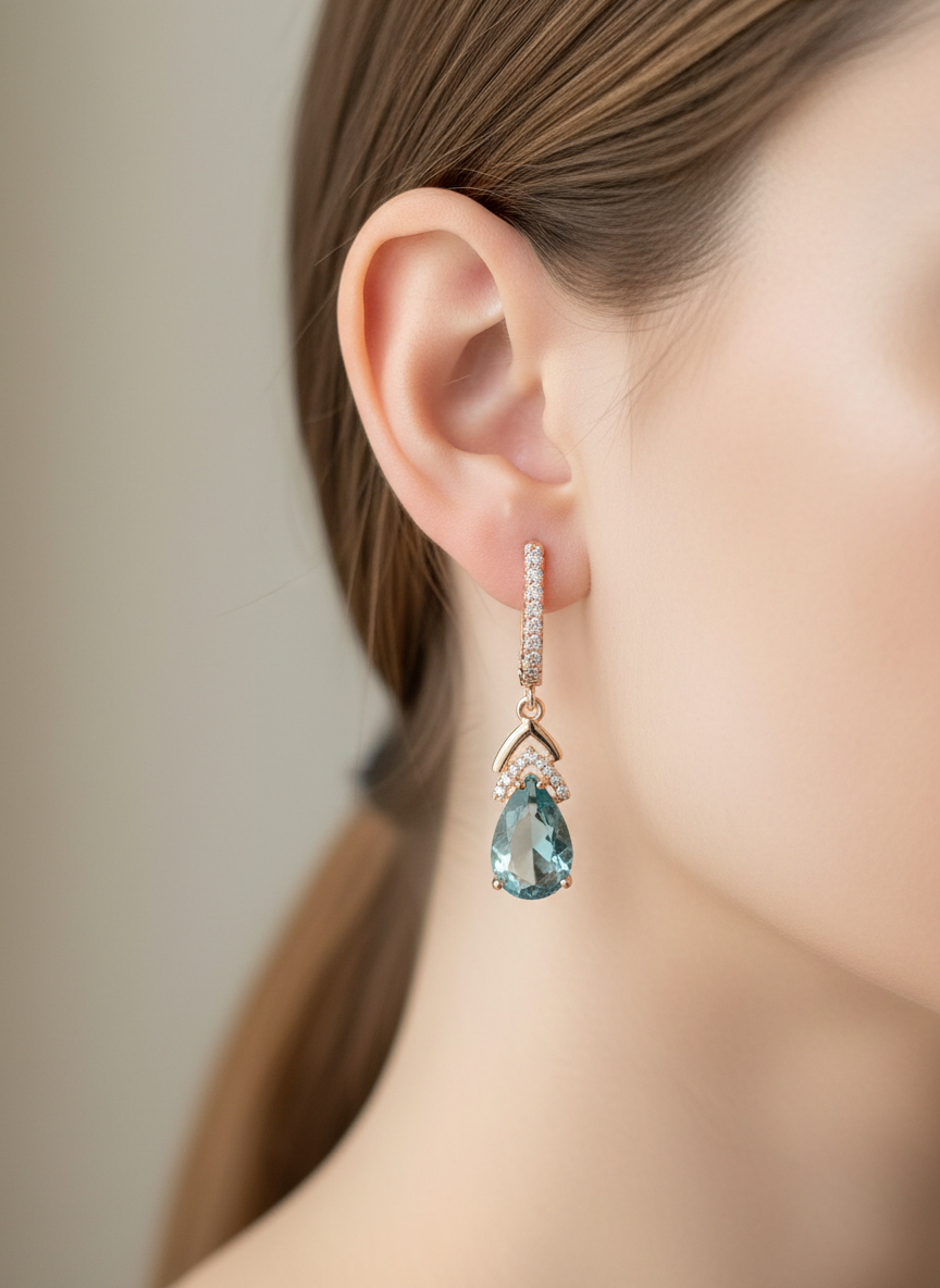 14k Rolled Gold Aquamarine Drop Earrings