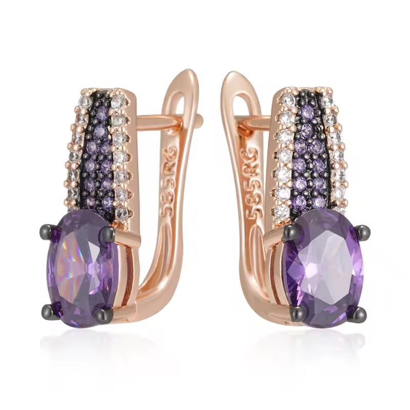 14K Rolled Gold Amethyst Gun metal Earrings