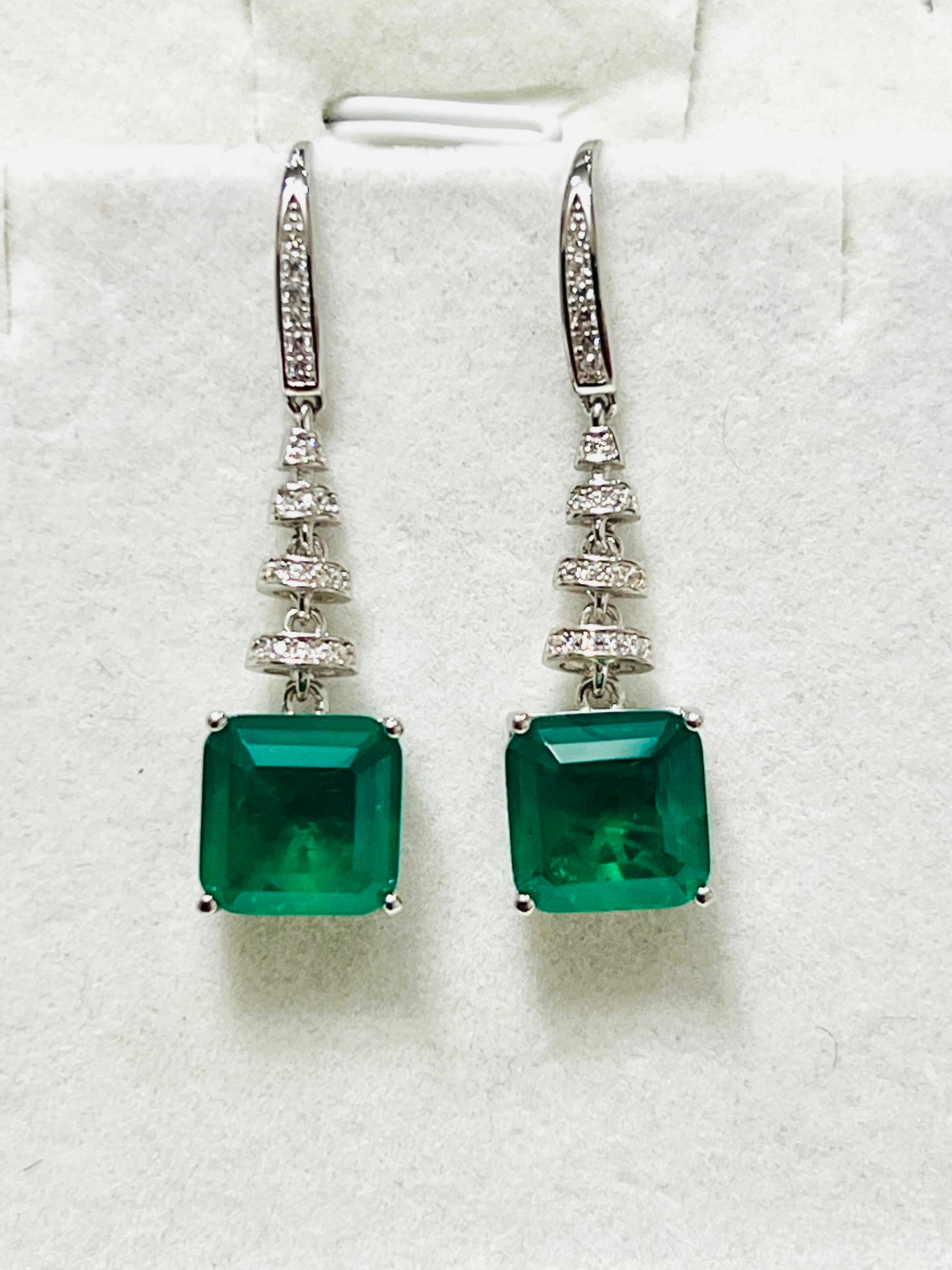 Lab Created Emerald Sterling silver Drop Earrings