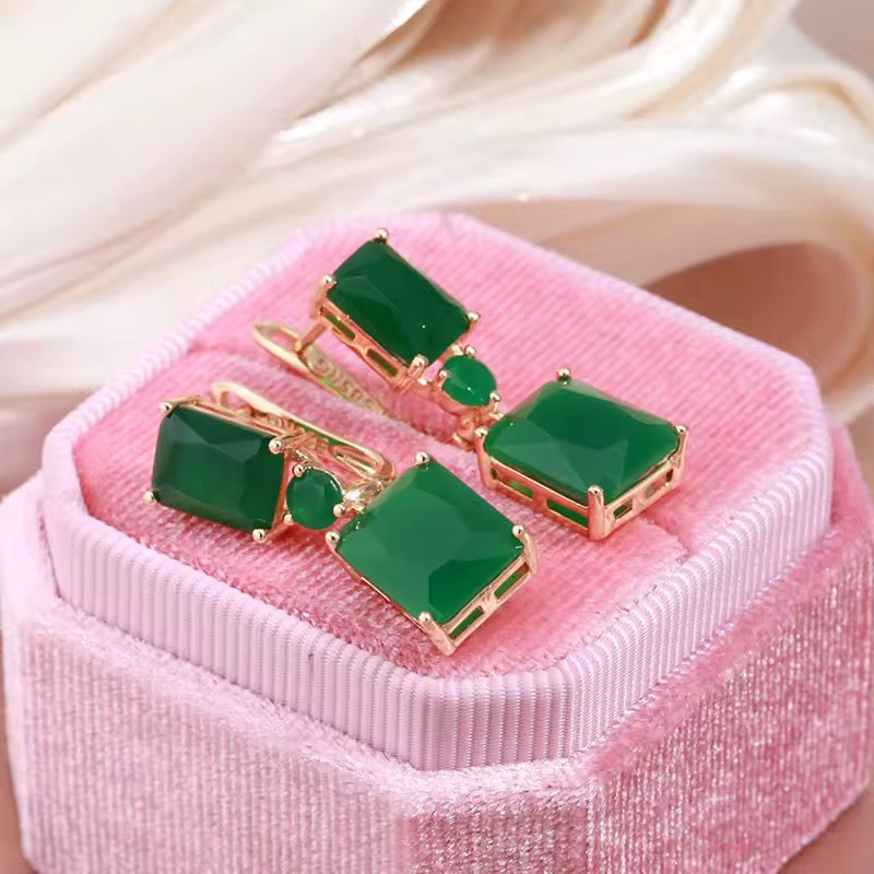 14k Rolled gold Emerald Minimalistic square Drop Earrings