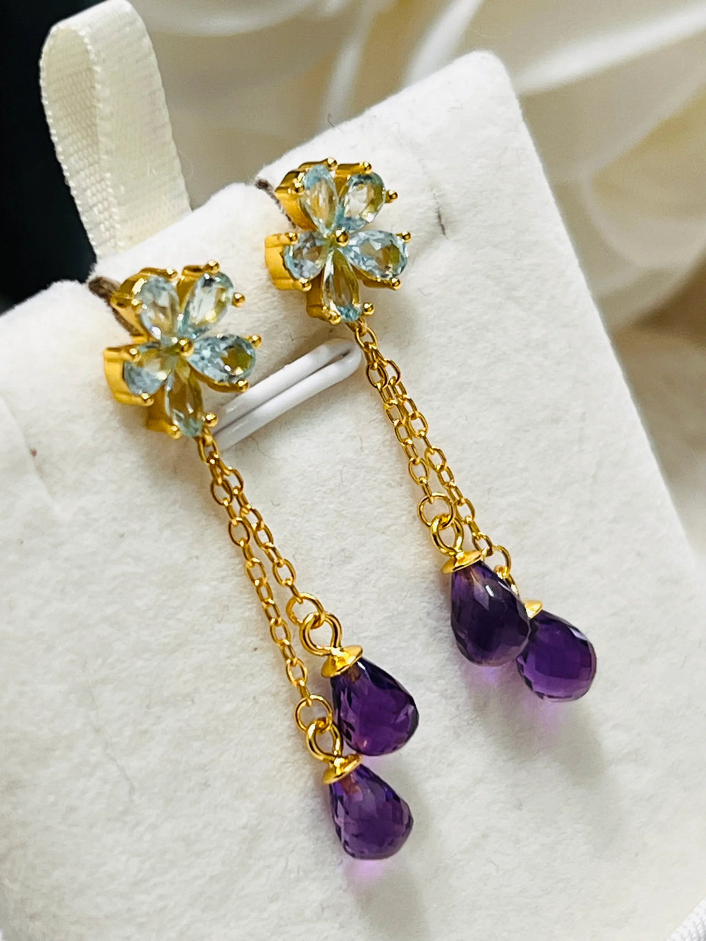 Handmade Unique Topaz and Amethyst Drop Earrings