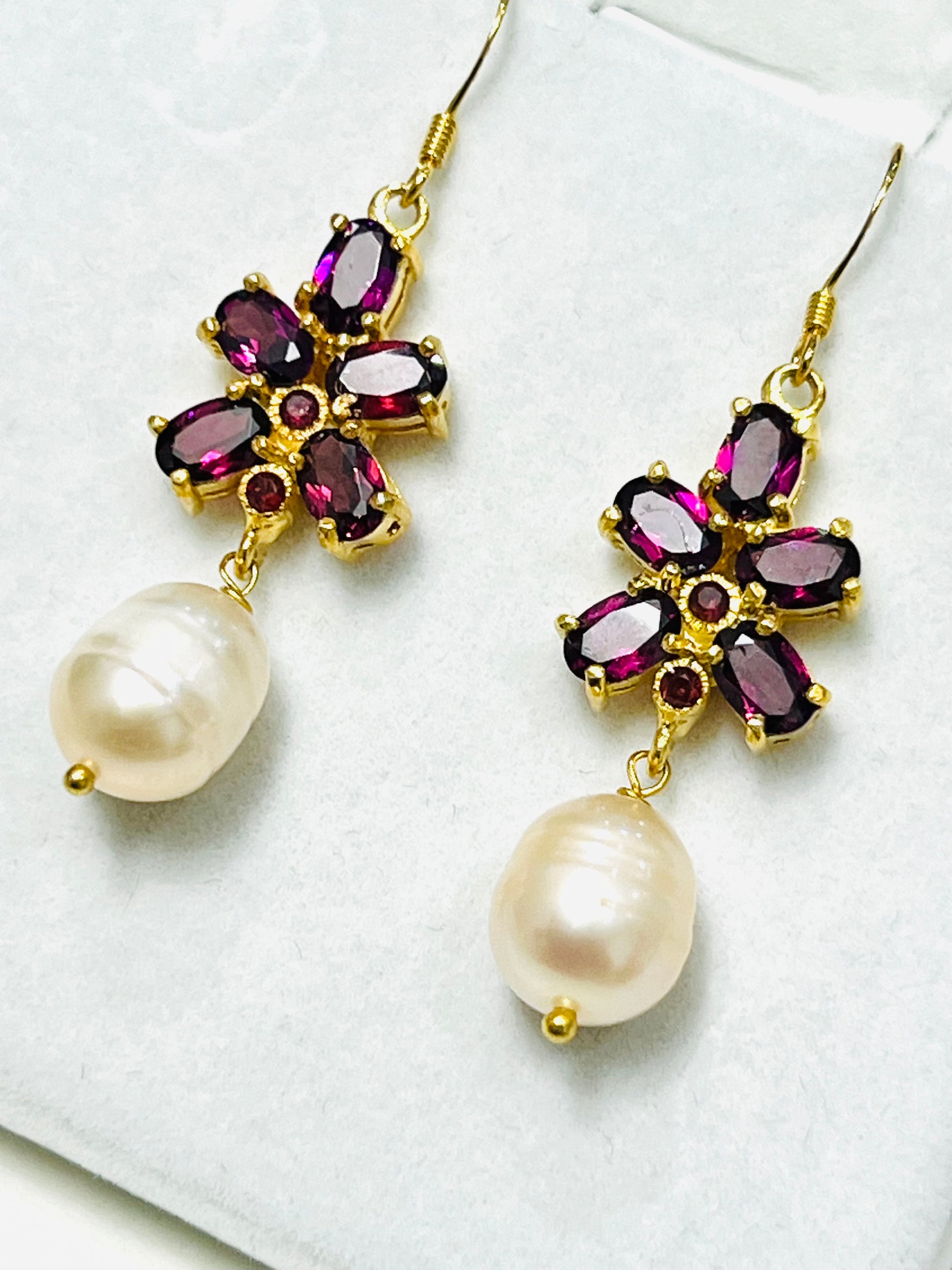 Handmade Rhodolite Garnet and Pearl Earrings