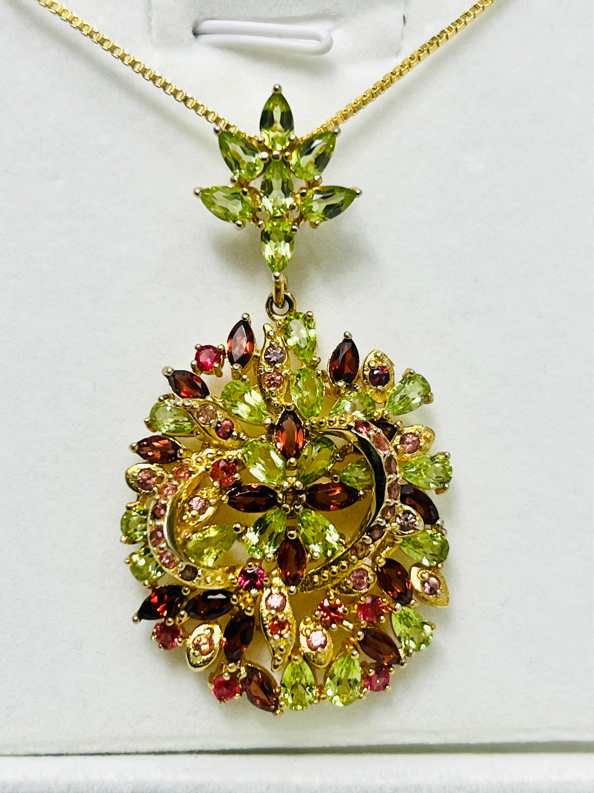 Handmade Peridot & Rhodolite Garnet Floral Statement Necklace