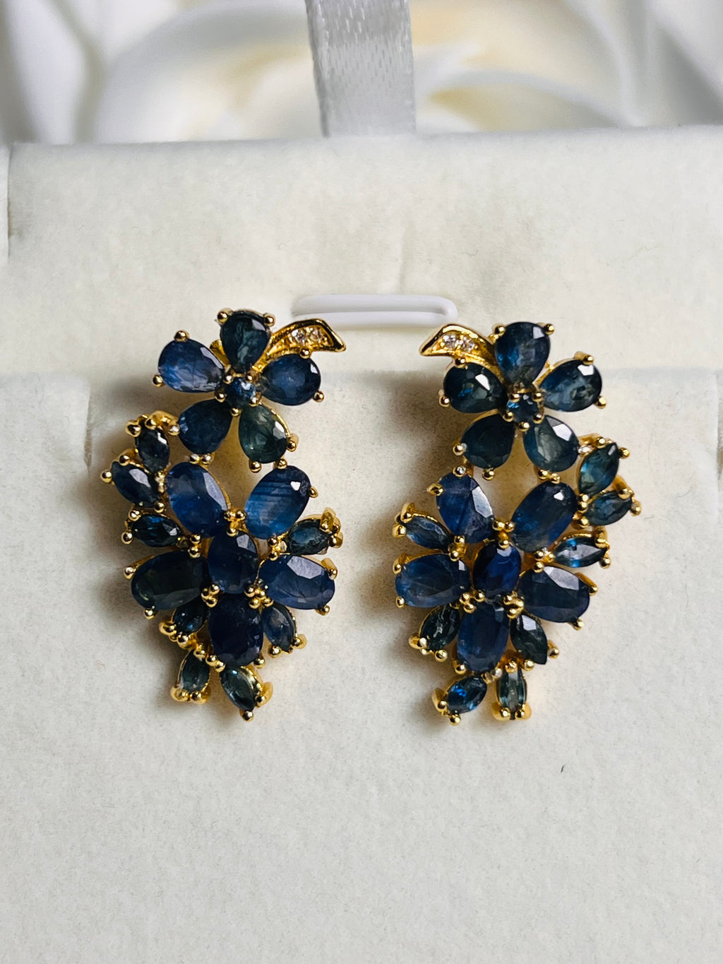 Handmade Ceylon Sapphires Earrings in 18k Gold Vermeil over Sterling silver
