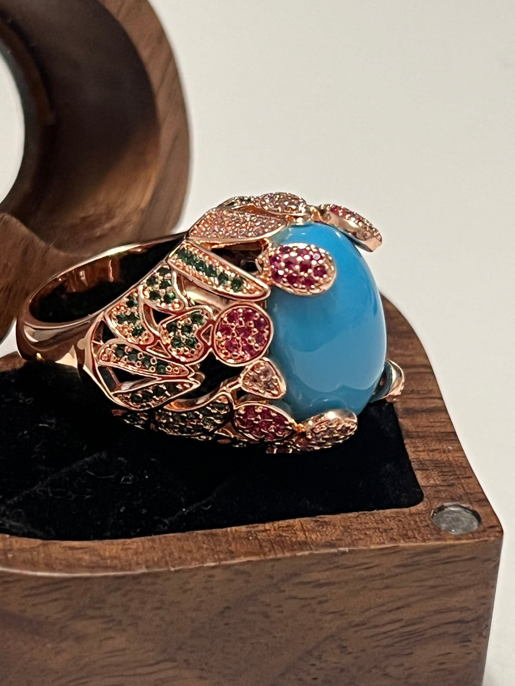 Lab Created Turquoise Statement Ring with Sapphire Accents | Vintage Gold Plated Ring