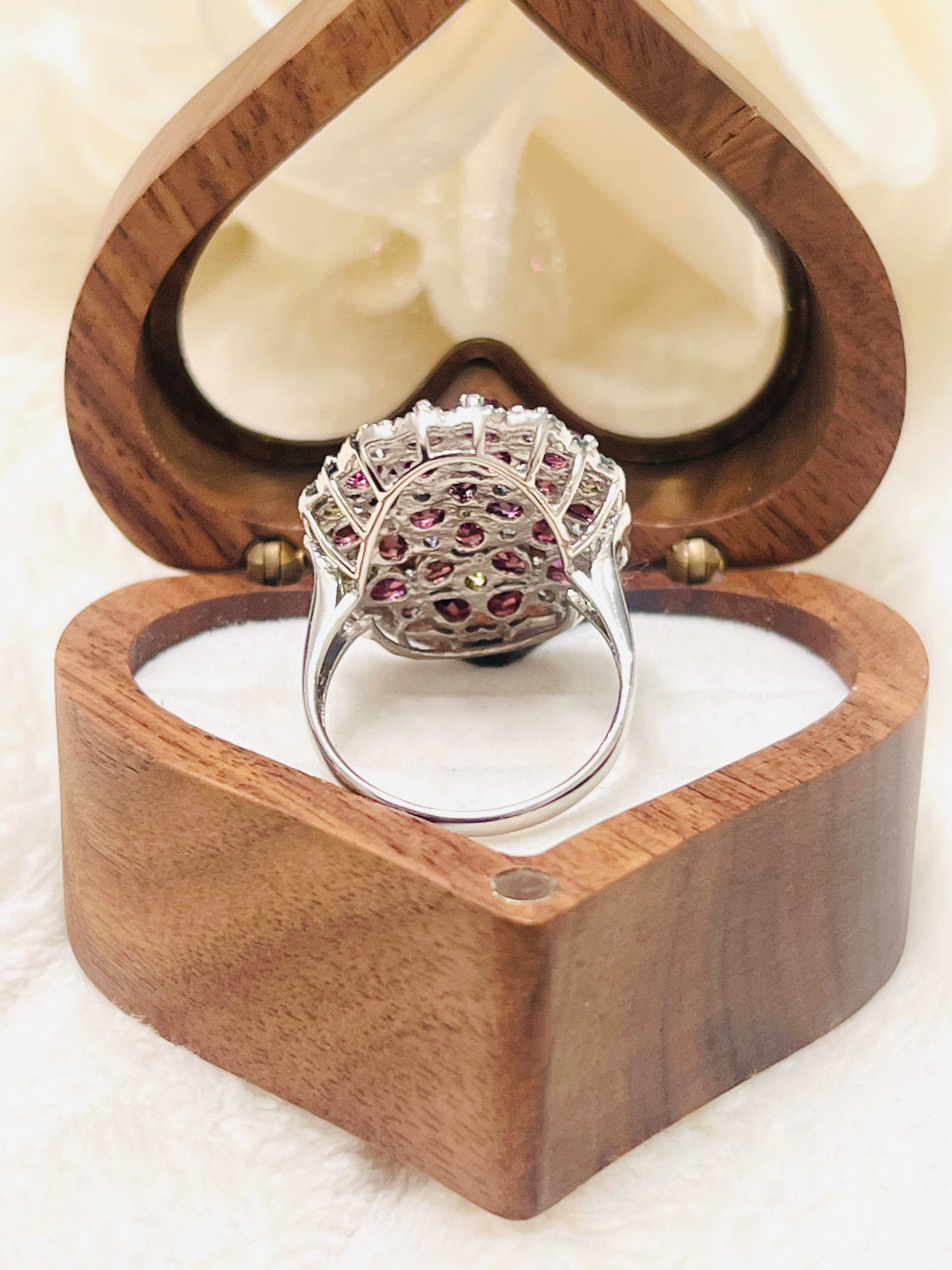 Handmade Natural Rhodolite Garnet, Peridot and Tanazanite Ring