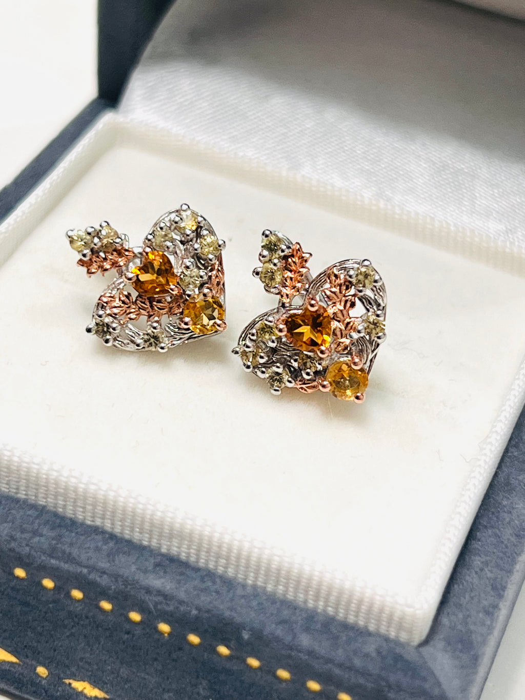 Heart Love Drop Genuine Citrine and Sapphires earrings