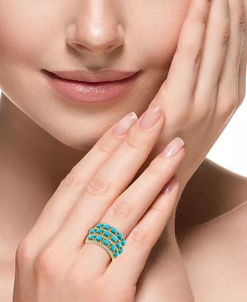 Gold Plated Turquoise & Zirconia Statement Ring – Bold Oval Cabochon Design