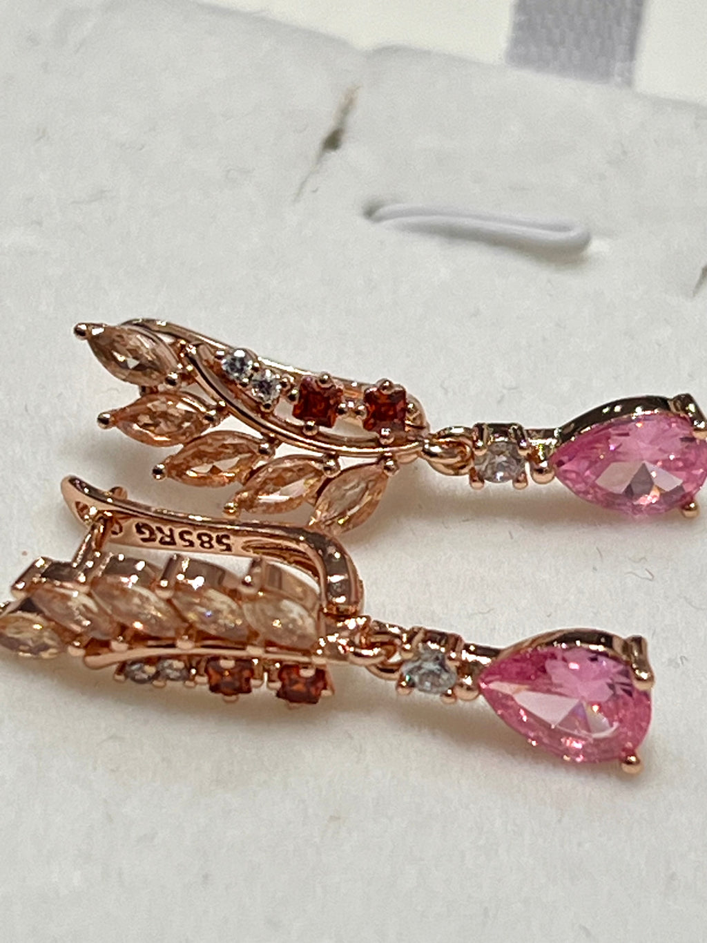 14k Rolled Gold Pink and Champagne Sapphires Drop Earrings