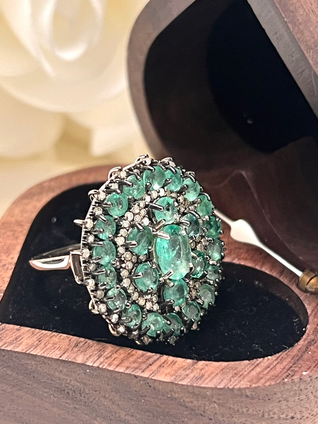 Genuine Emerald and Natural Diamond Ring