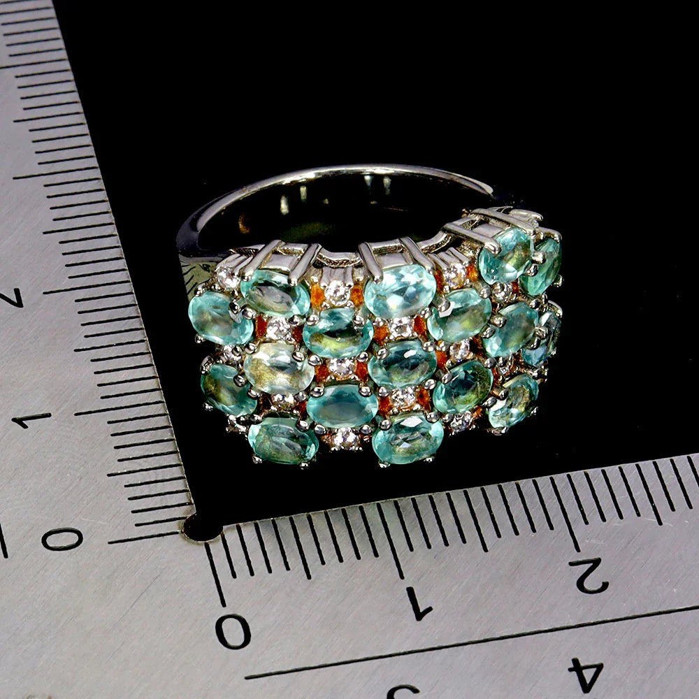 Handmade Two-Tone Blue Apatite & White Sapphire Ring in Sterling Silver