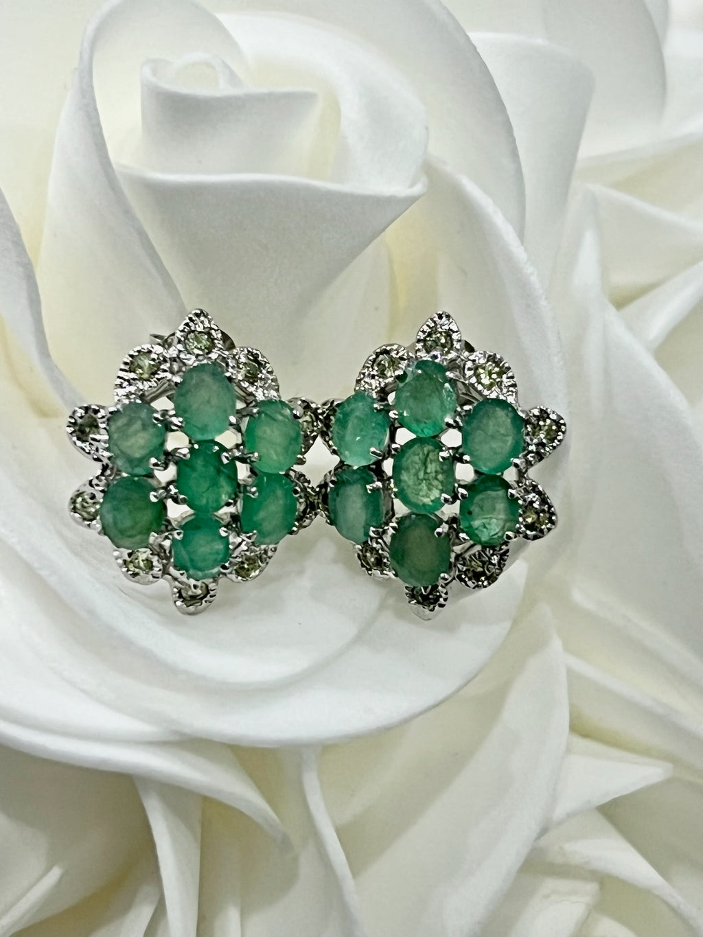 Handmade Sterling Silver Earrings with Natural Emerald & Peridot