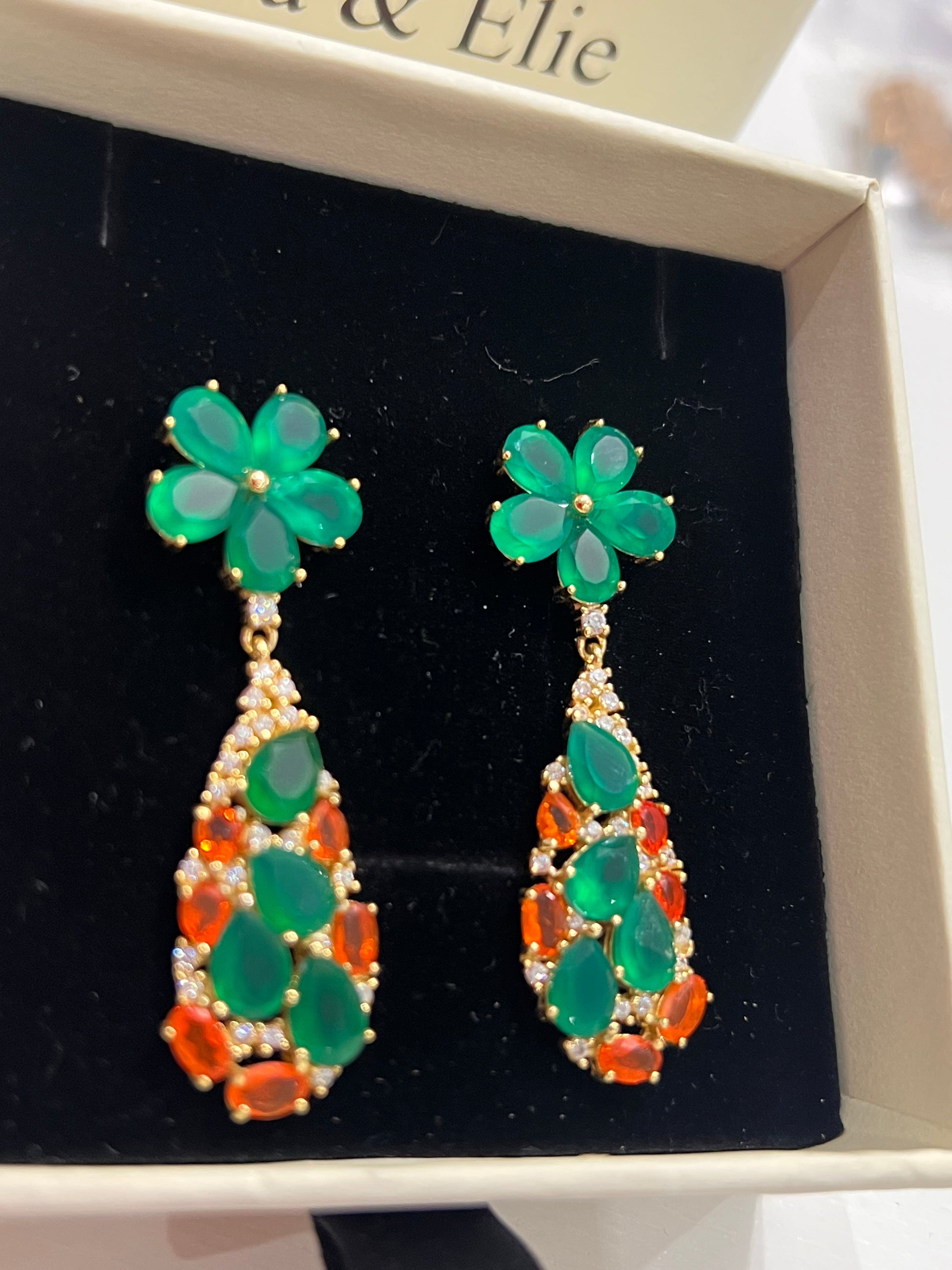 Handmade Natural Agate and Orange Opal fancy earrings- Artisan