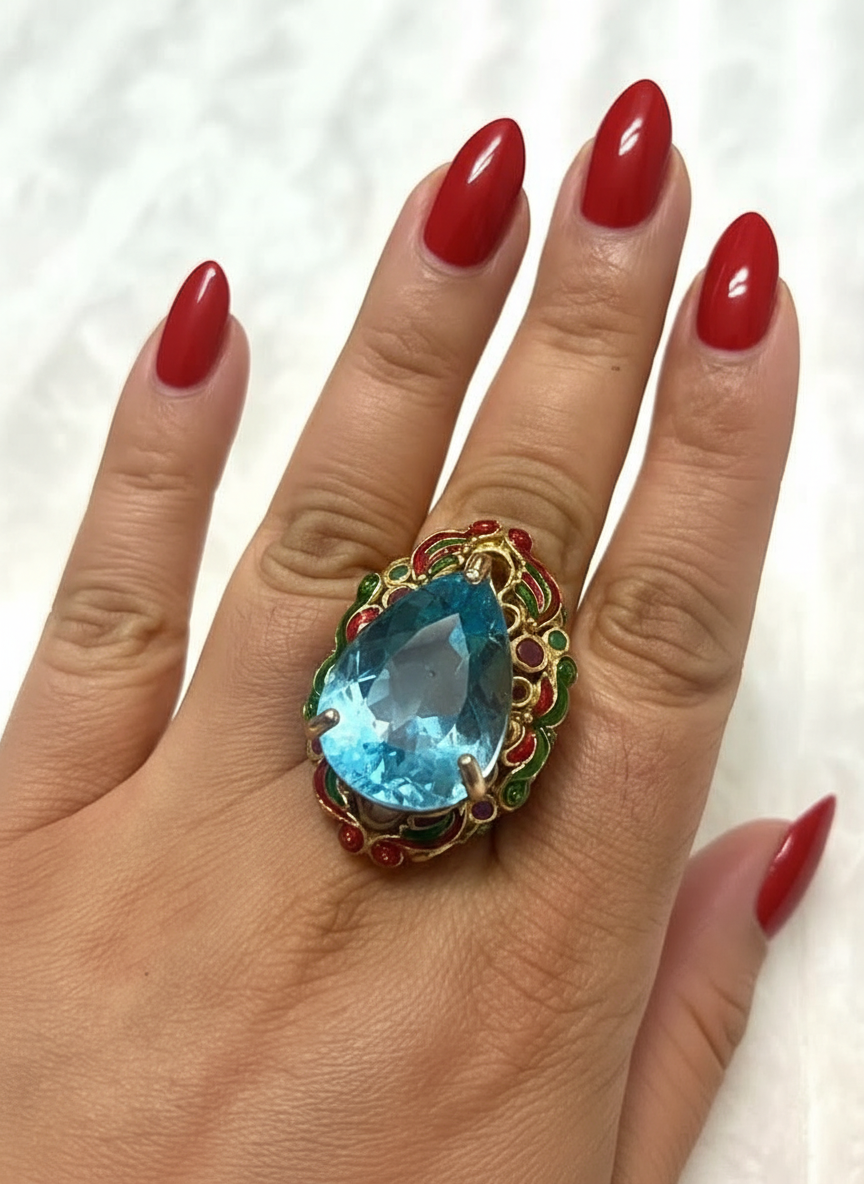 22ct Natural Blue Topaz Antique Royal Handmade Ring