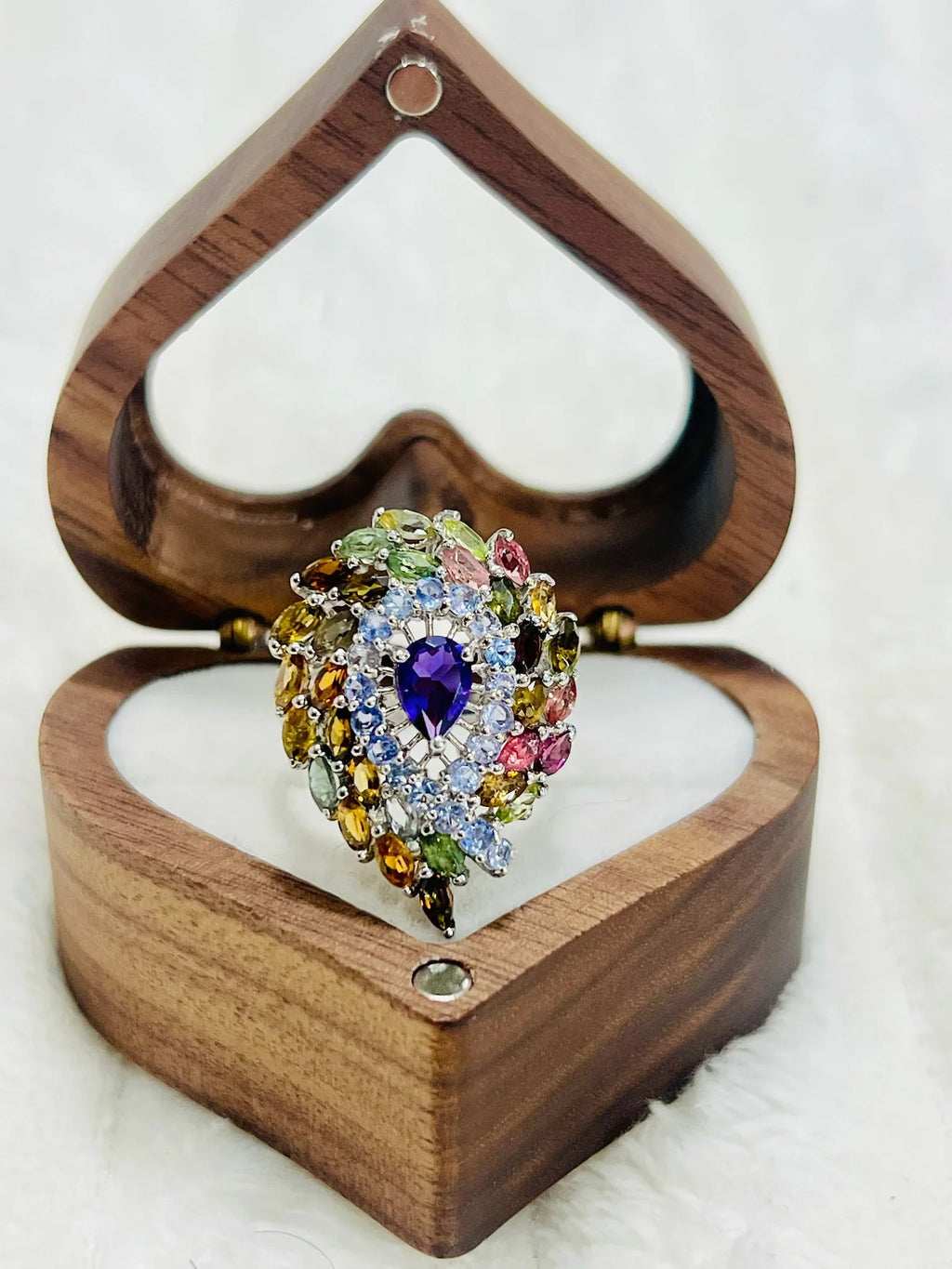 Handmade Stunning Multicolored Tourmaline & Amethyst Ring