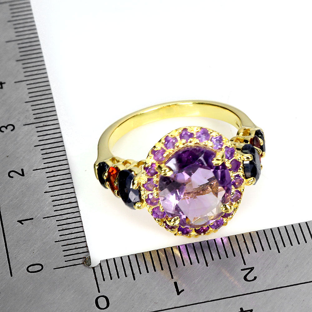 Solitaire Amethyst Ring with Sapphire & Garnet Accents