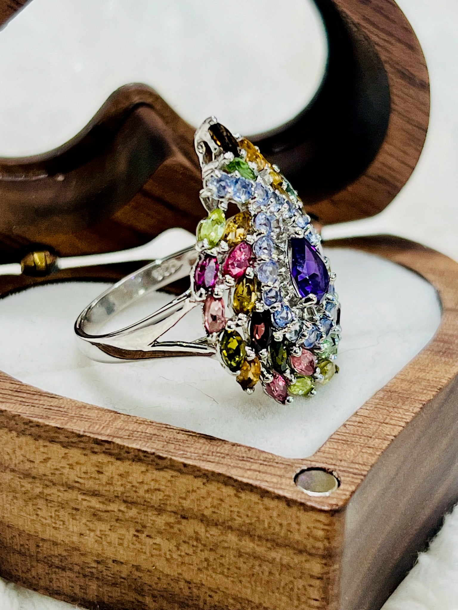 Handmade Stunning Multicolored Tourmaline & Amethyst Ring