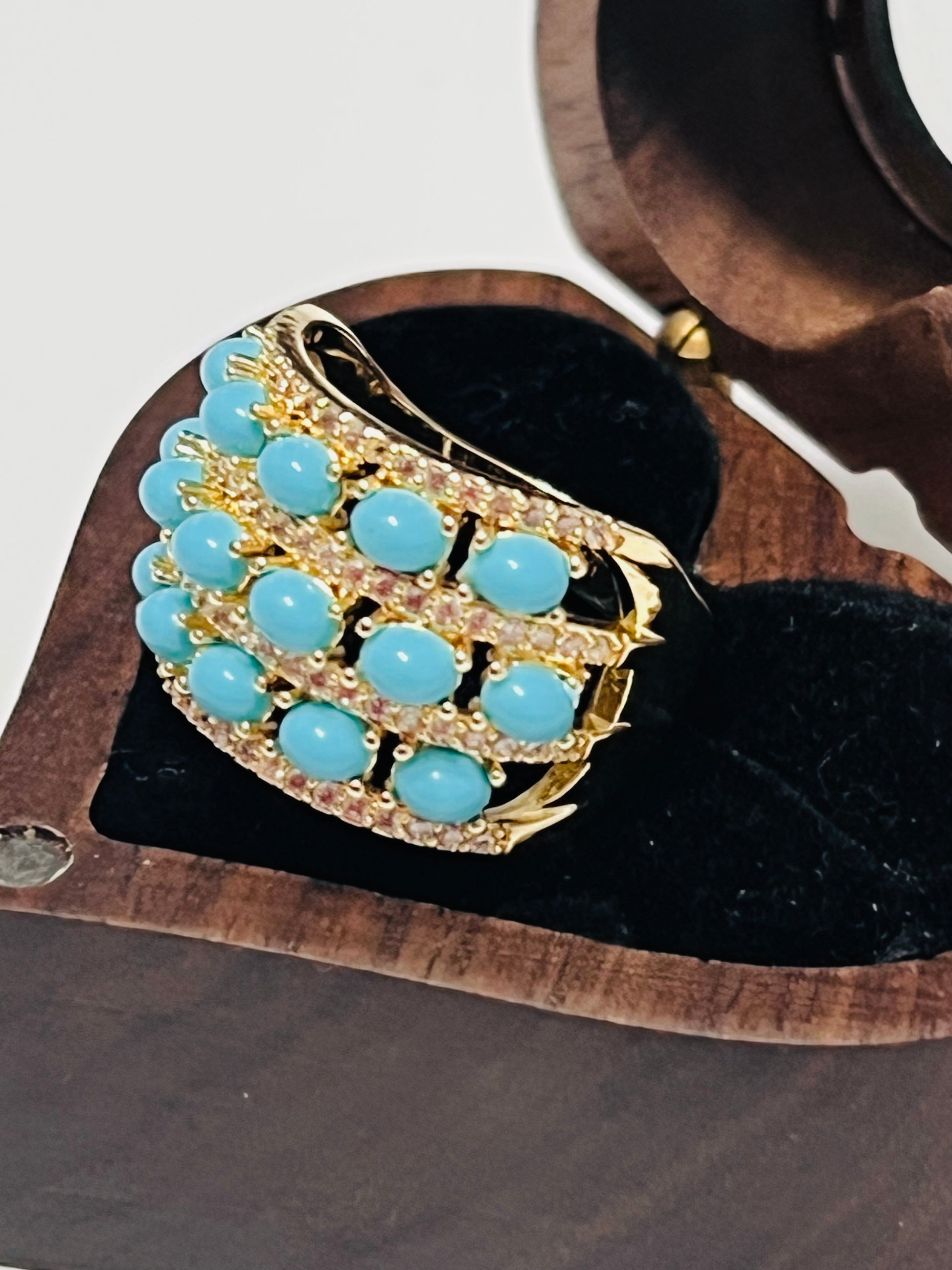 Gold Plated Turquoise & Zirconia Statement Ring – Bold Oval Cabochon Design