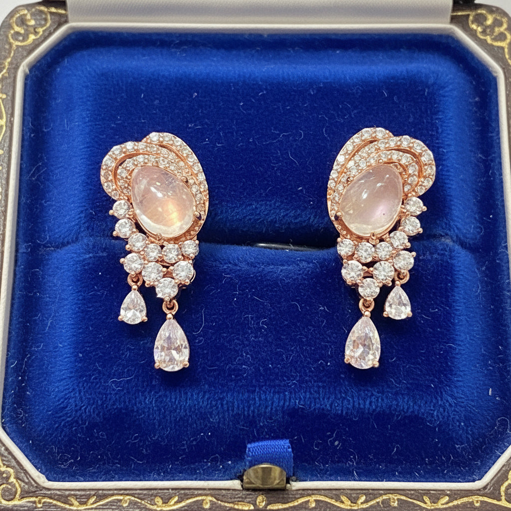 Full Moon Glow White Sapphire & Moonstone Earrings – Handmade