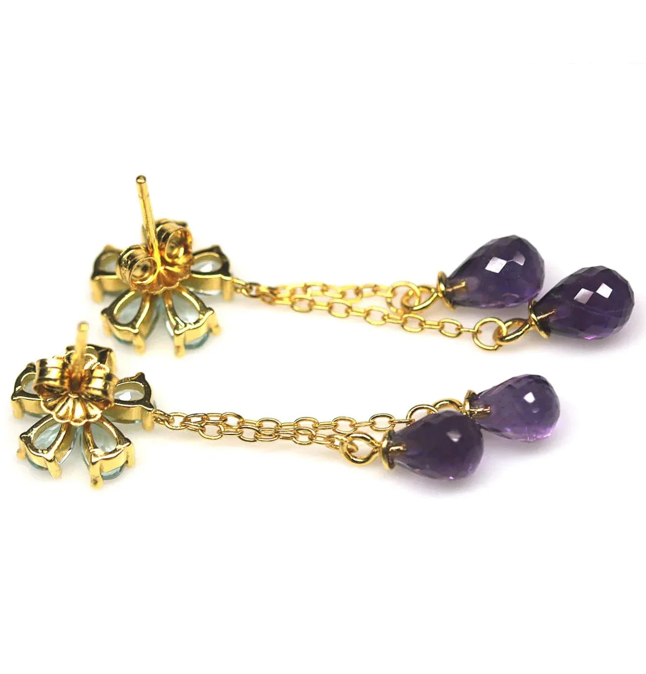 Handmade Unique Topaz and Amethyst Drop Earrings