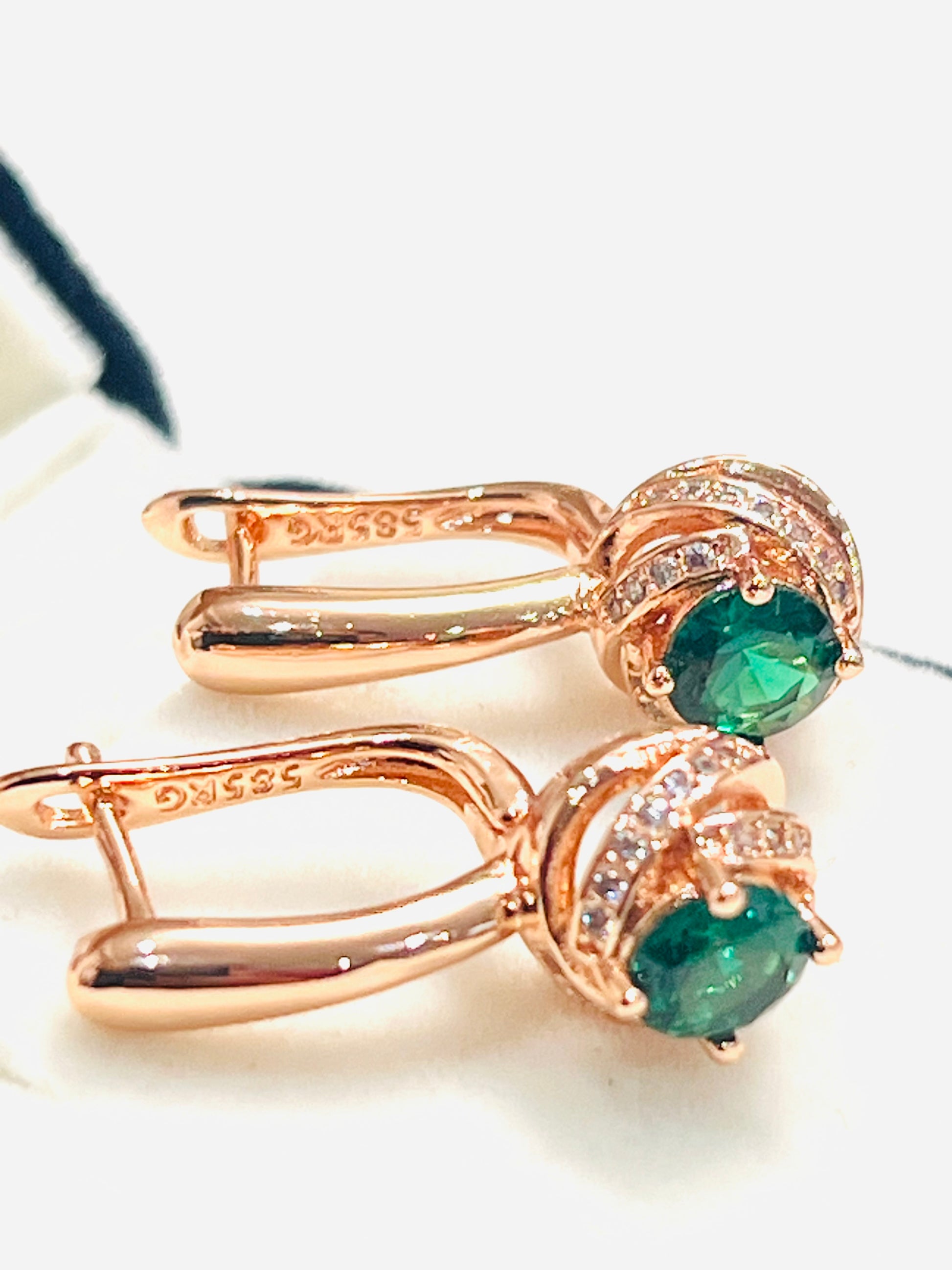 14K Rolled Gold Lab Created Emerald Earrings Stamped 585RG – Elegant Green Gemstone Luxury Earrings