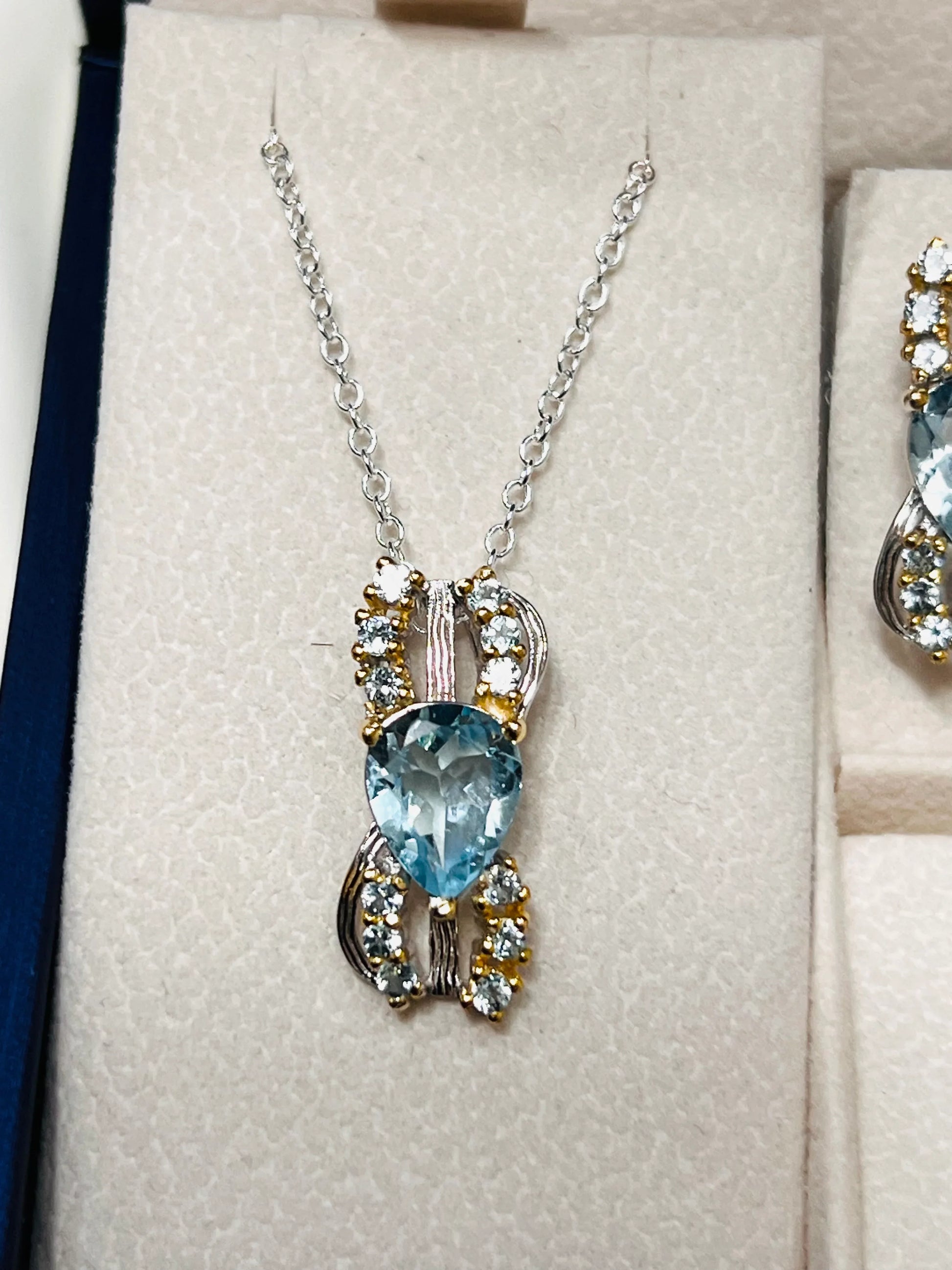 Handmade Two-Toned Sky Blue Topaz Jewelry Set – Sterling Silver with Yellow & White Gold Vermeil