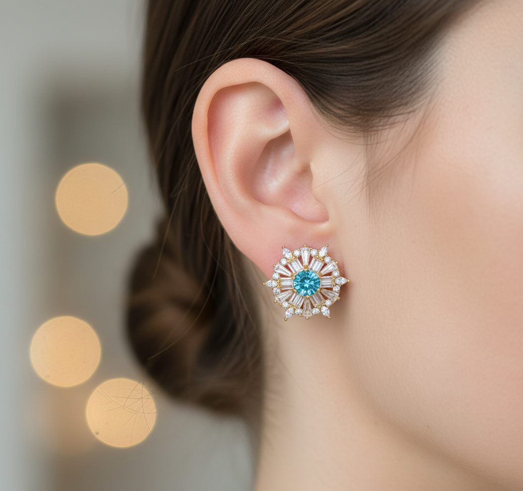 Handmade Blue Apatite and White Sapphires Earrings