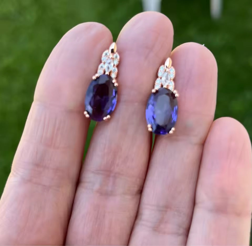 14K rose Gold-Filled Oval Amethyst Earrings