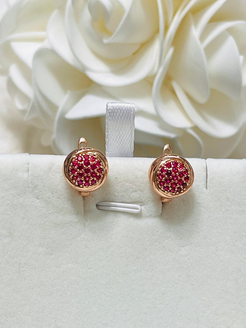 14k Rolled Gold Dainty Pink circular earrings