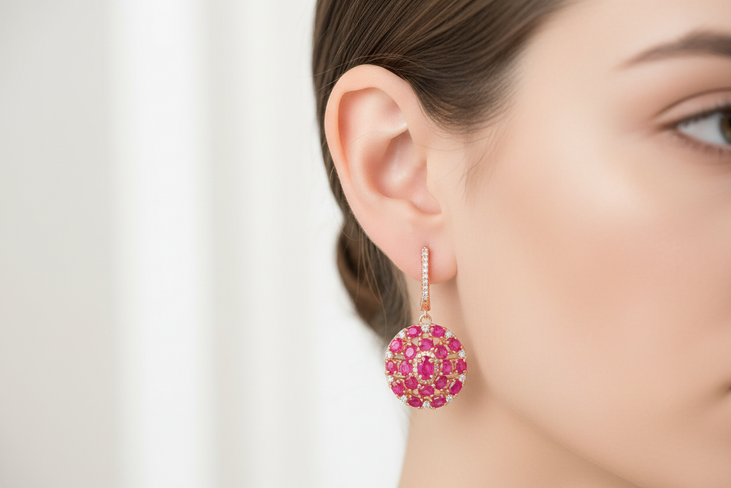 Stunning Genuine Pink Rubies Penny artisan made Earrings