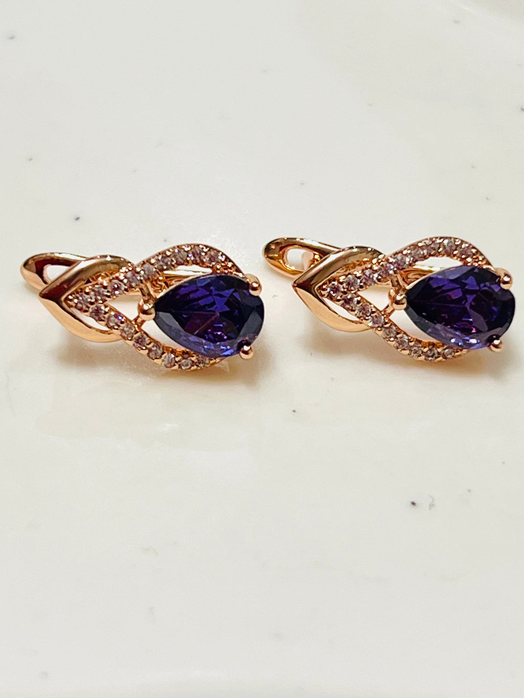 14K rose Gold-filled Waterdrop shaped Amethyst Earrings