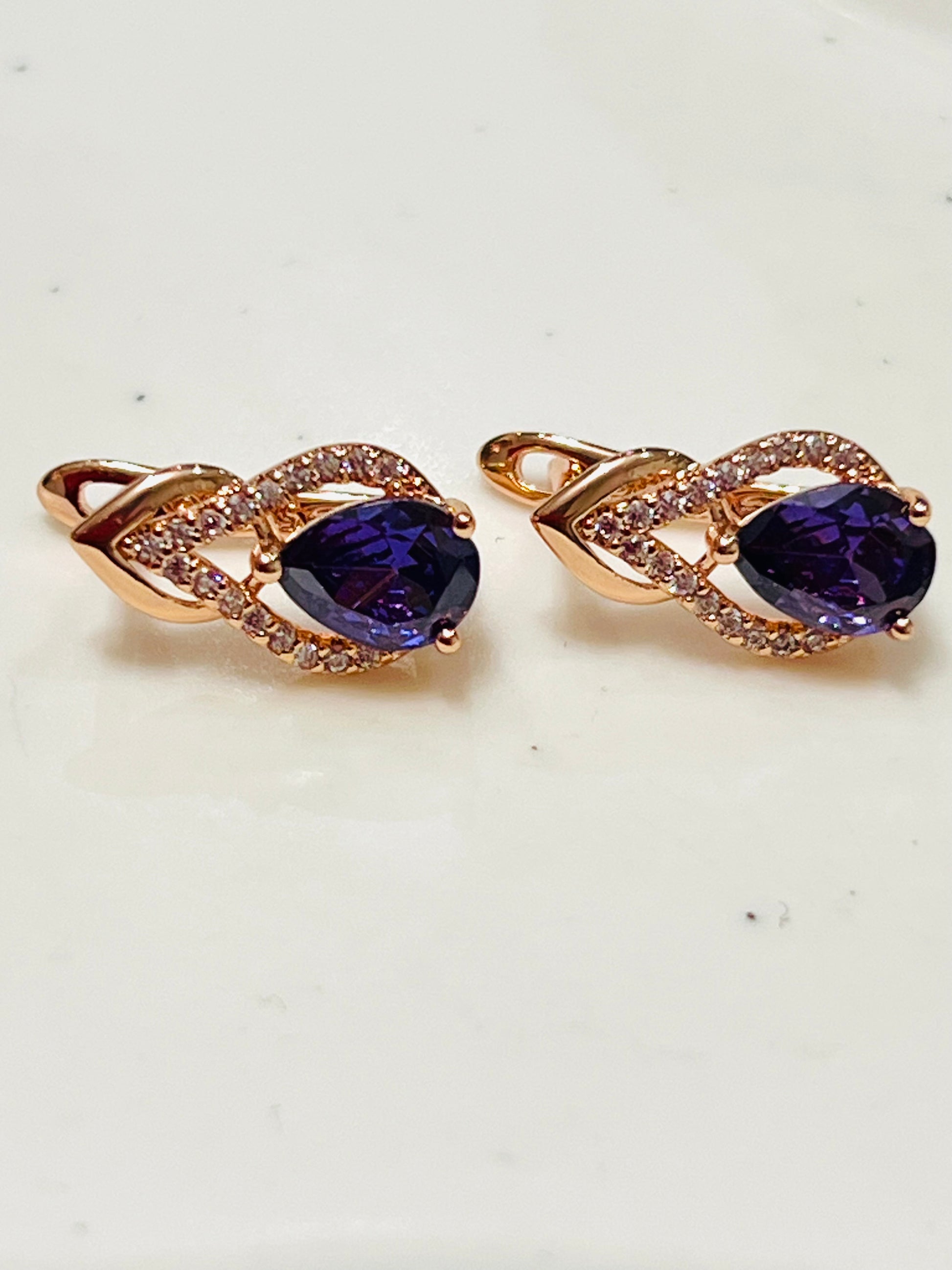 14K rose Gold-filled Waterdrop shaped Amethyst Earrings