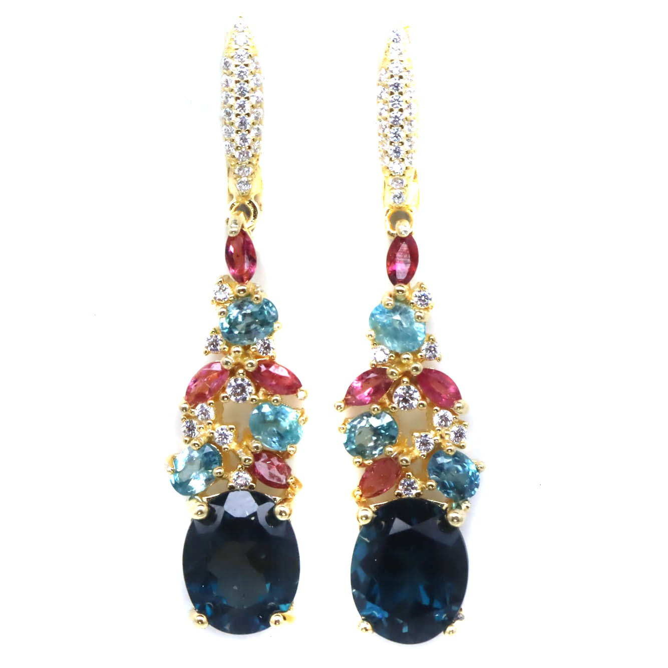 London Blue Topaz Earrings with Apatite & Pink Tourmaline Accents – 18K Gold Vermeil