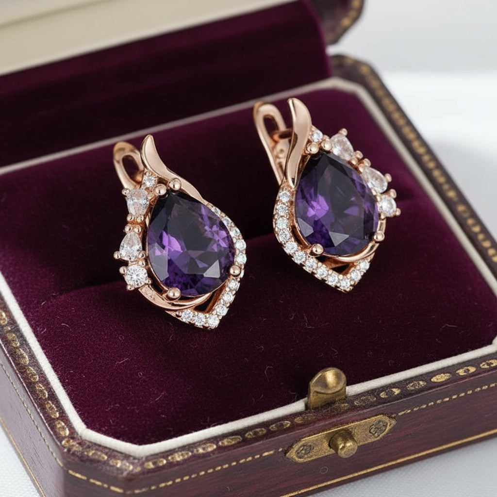 14k Rolled Gold Amethyst Pear Shaped Earrings