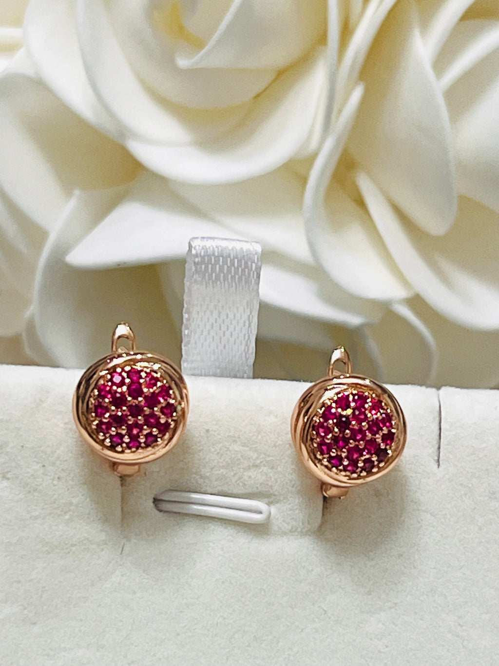 14k Rolled Gold Dainty Pink circular earrings