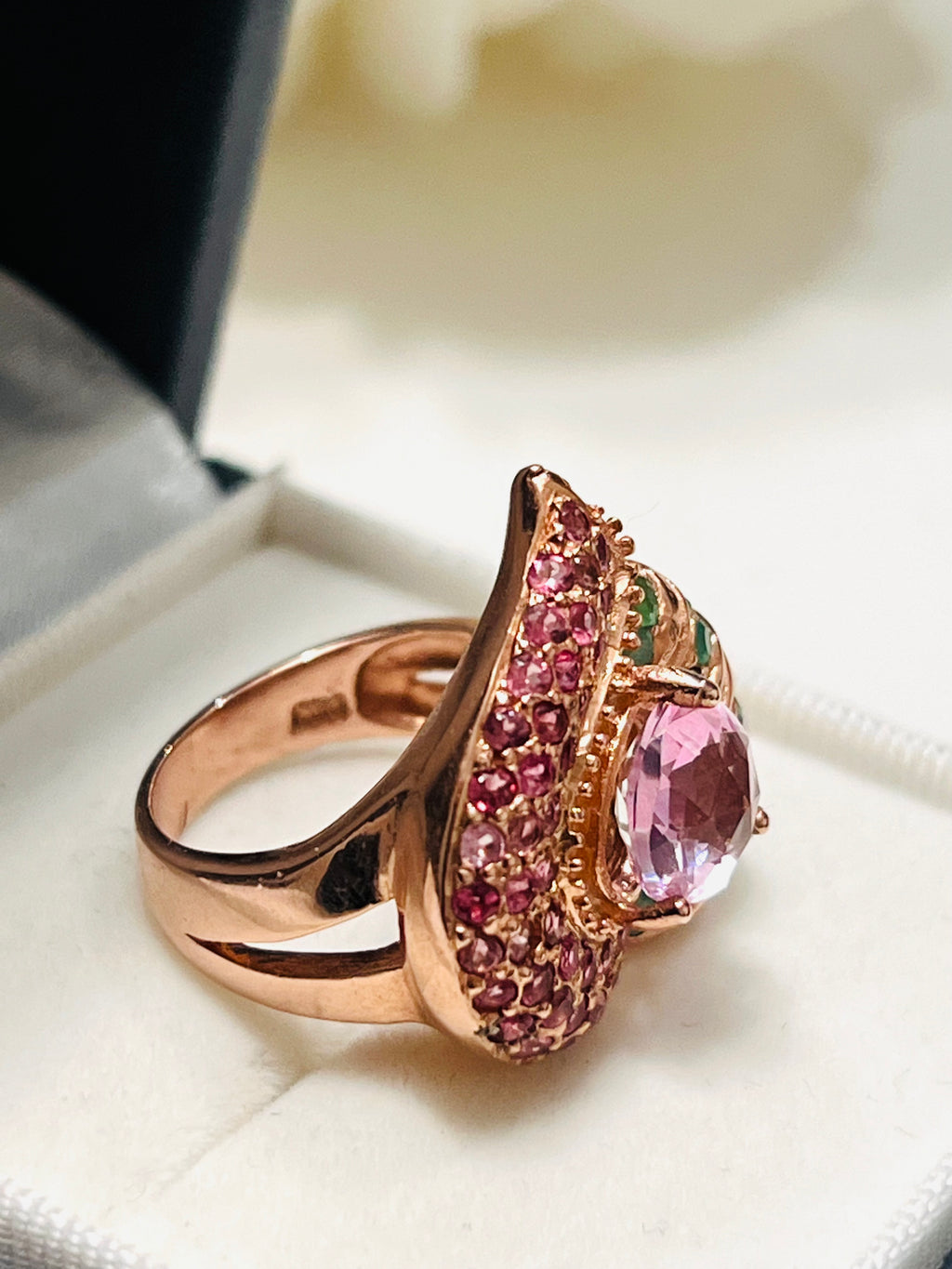 Handmade Heart Ring with Pink Tourmaline, Emerald & Ruby Accents