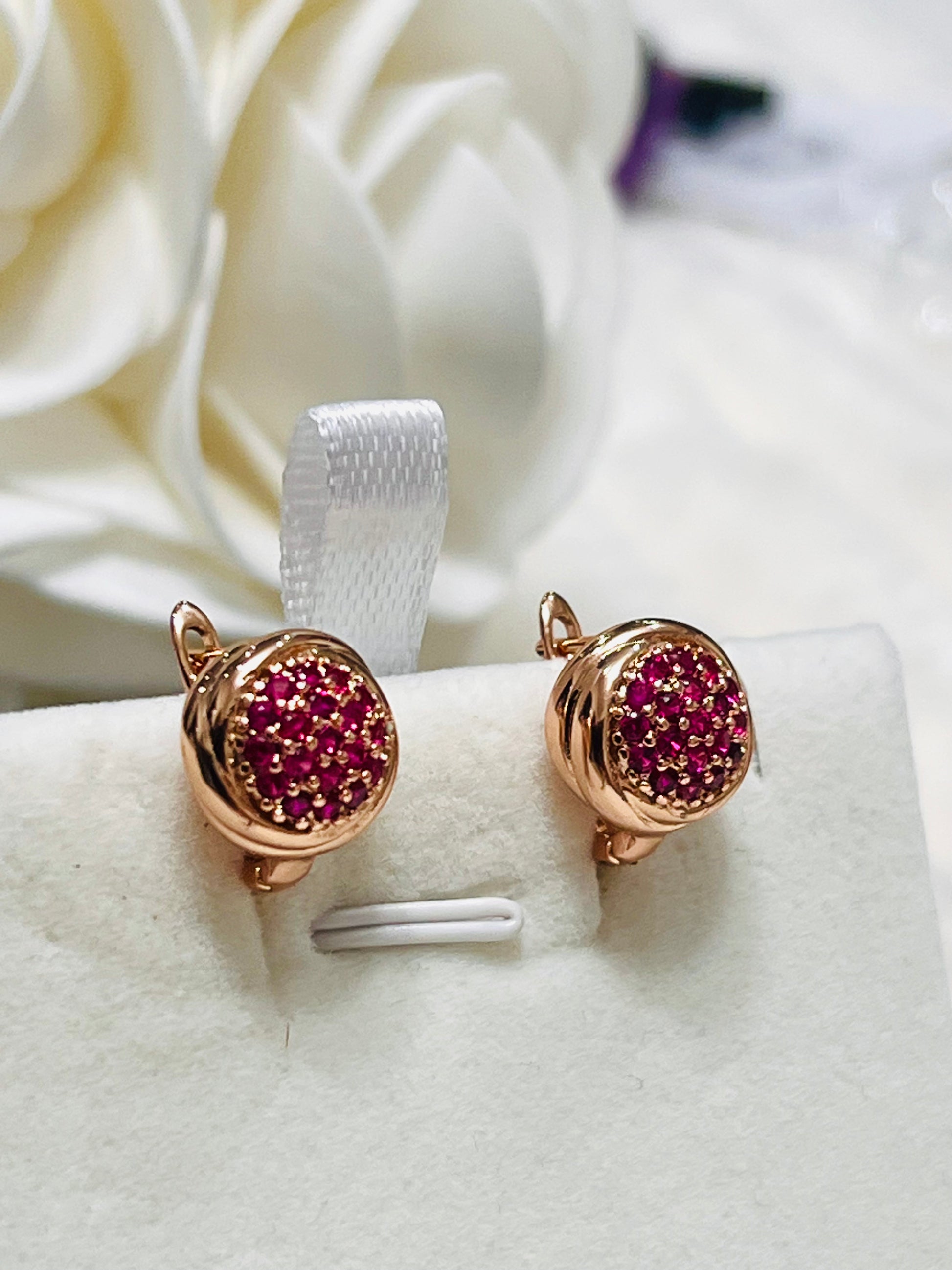 14k Rolled Gold Dainty Pink circular earrings