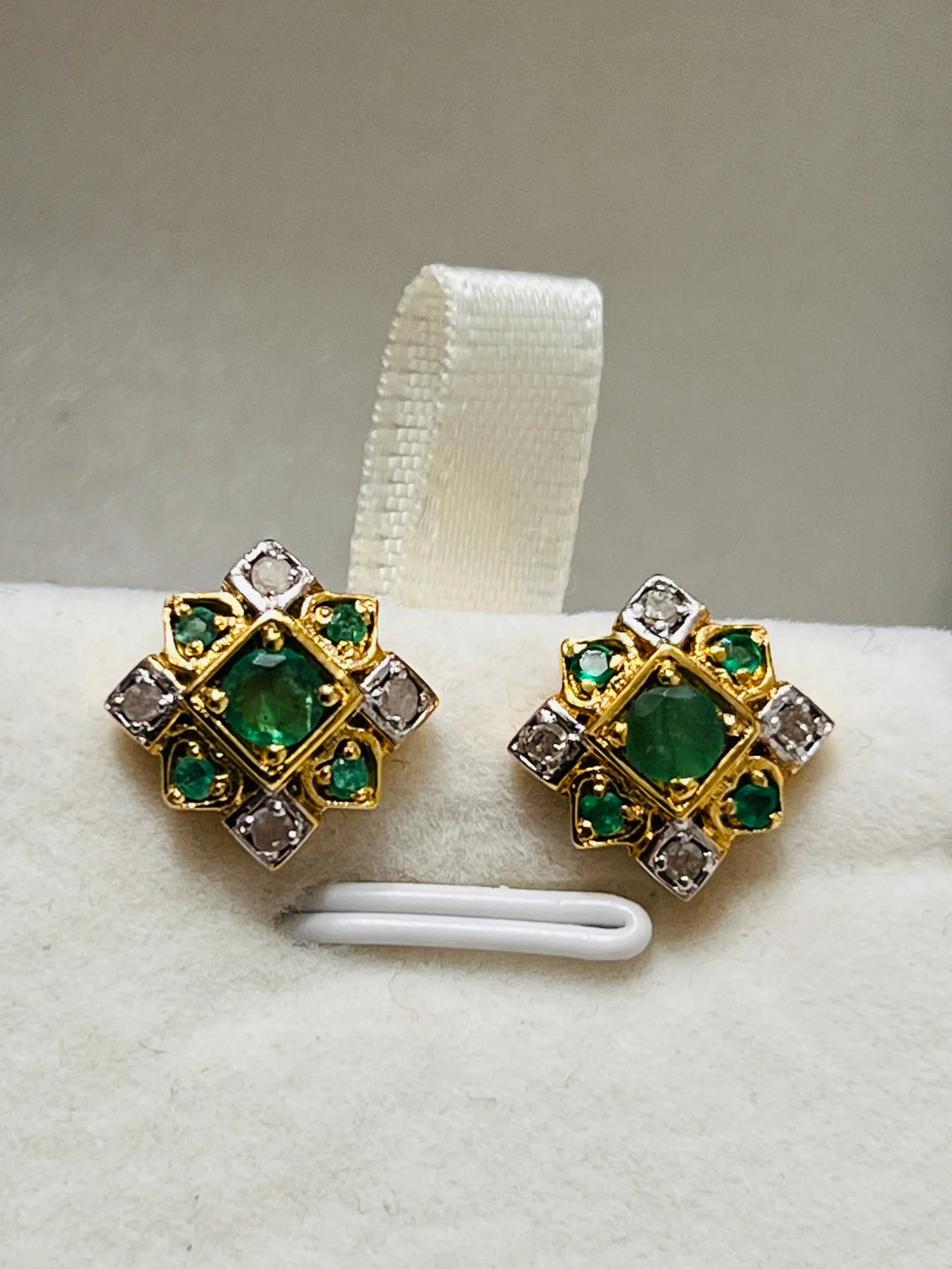 Two-Toned Emerald & Diamond Earrings