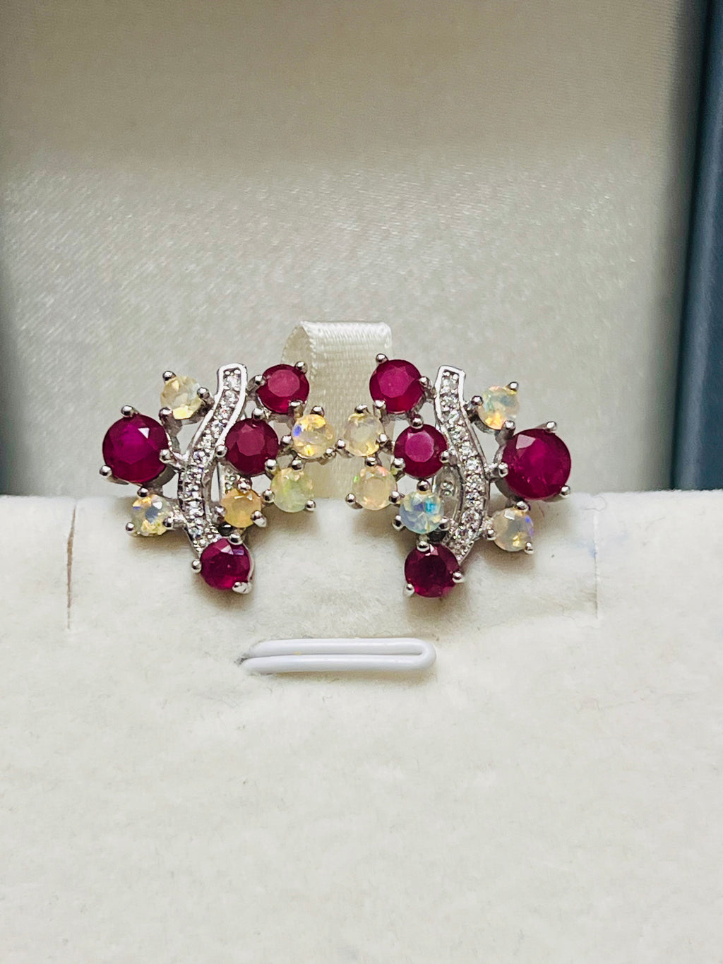 Handmade Burmese Ruby and Welo Ethiopian Fire Opal Earrings