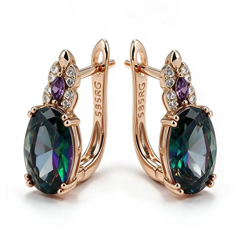 Gemstone Drop Earrings – Amethyst, Mystic Topaz & Citrine | 14K Rolled Gold