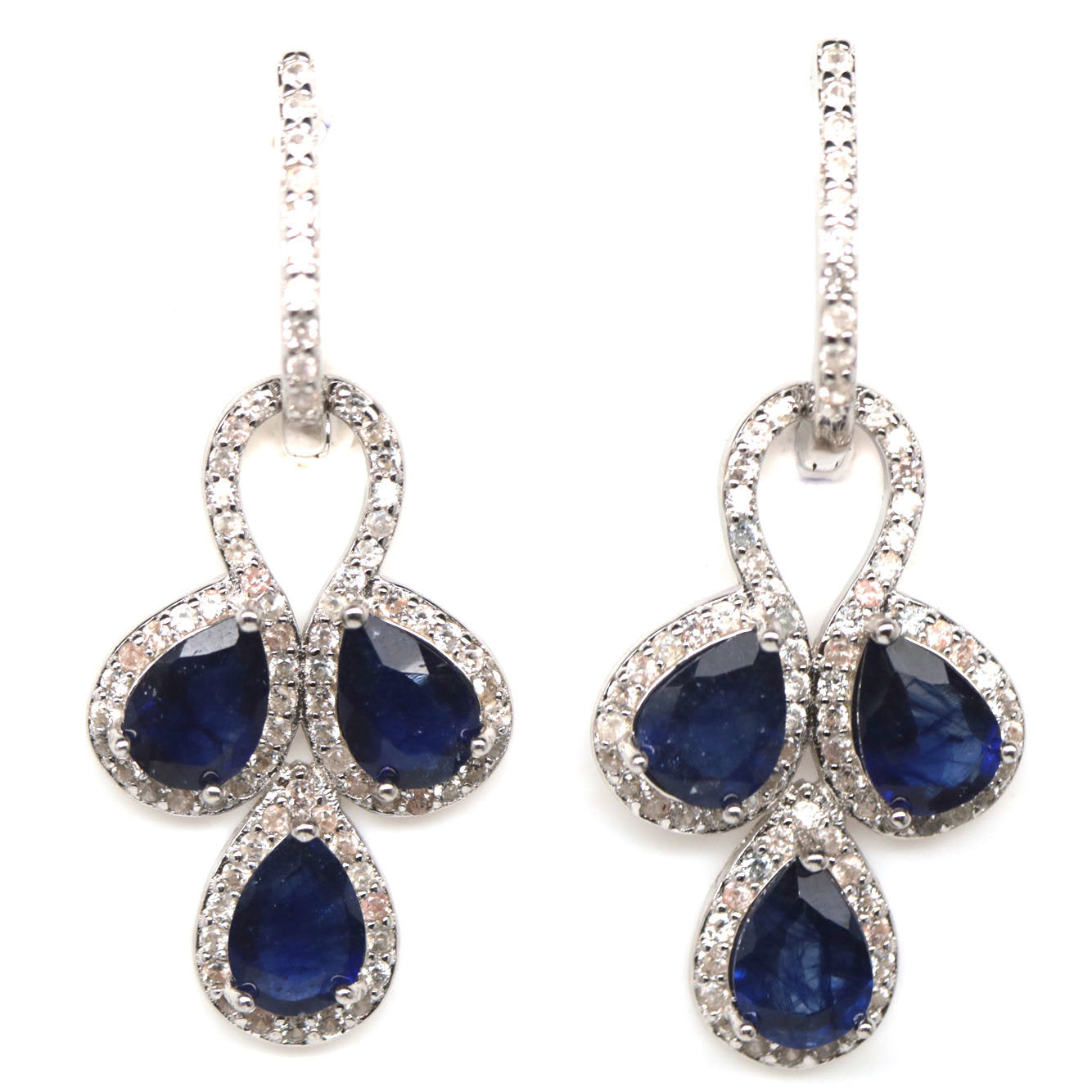 Handmade genuine Blue sapphires and white sapphires earrings