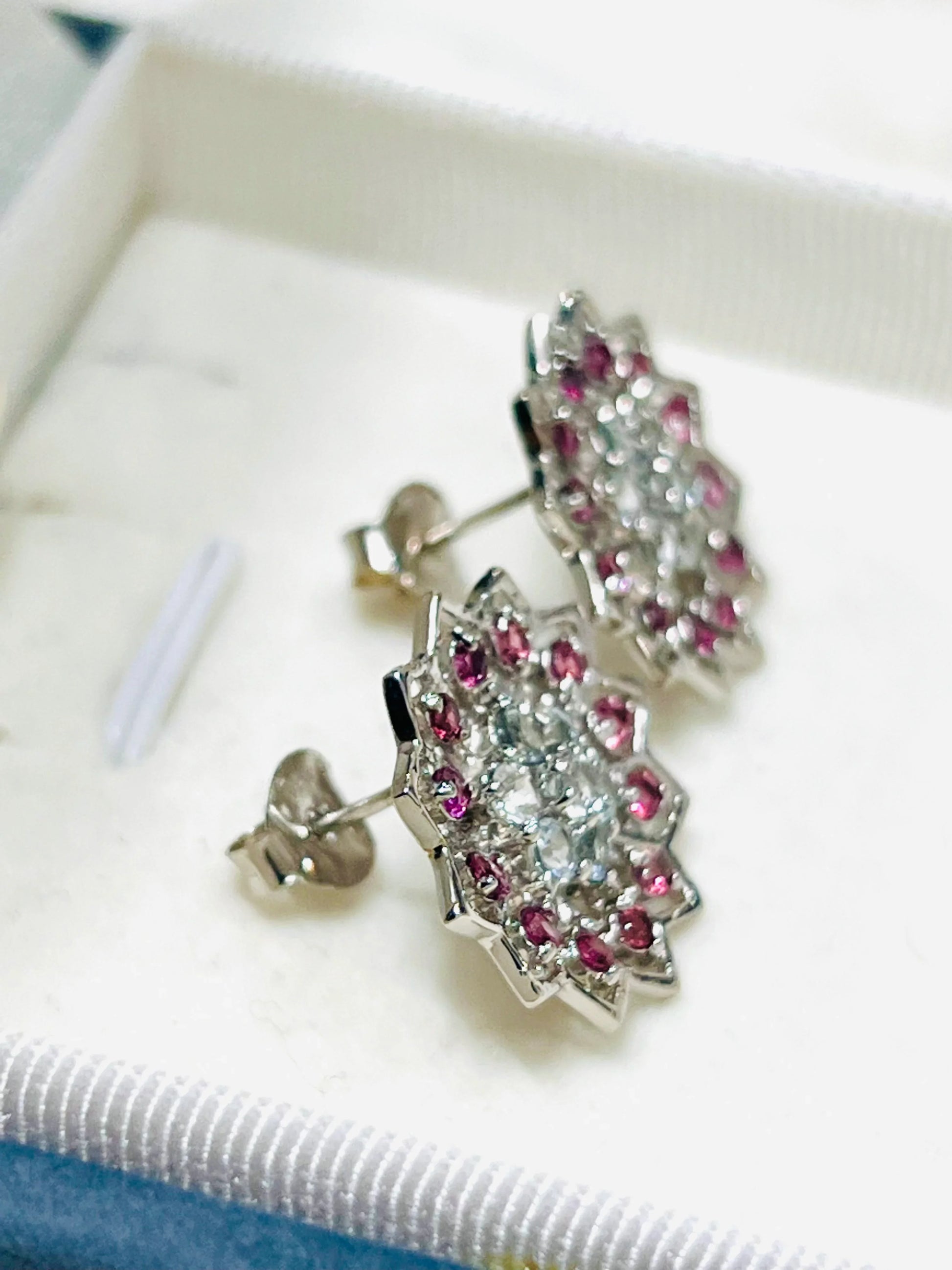 Handmade Aquamarine & Rhodolite Garnet Floral Earrings