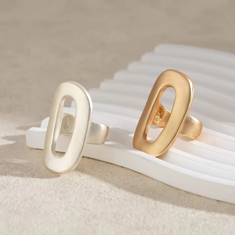Geometric Gold Plated Adjustable Ring – Modern Brass Statement Index Finger Ring (PVD Coated)