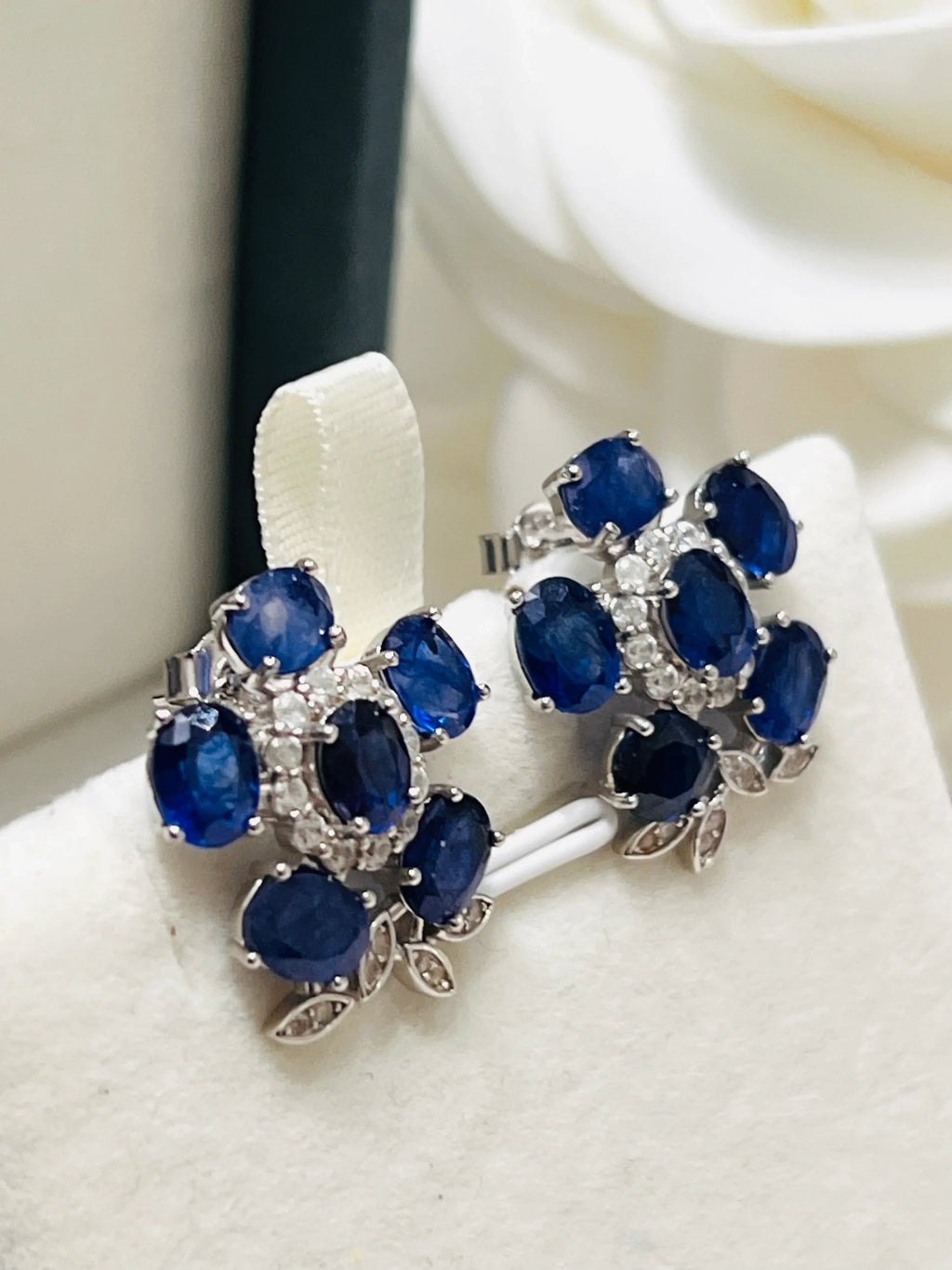 Handmade Corn Blue Sapphire Floral Earrings