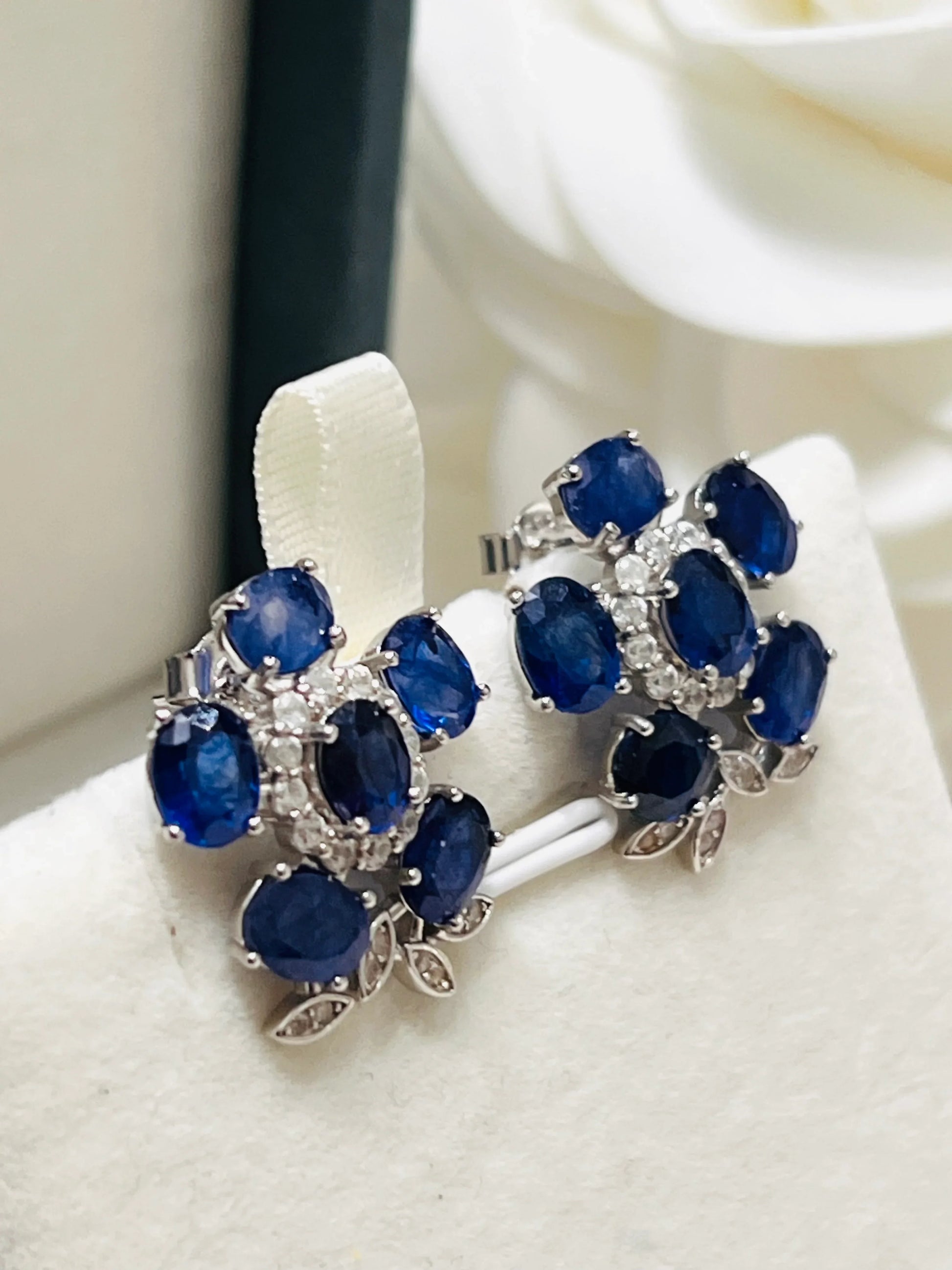 Handmade Corn Blue Sapphire Floral Earrings