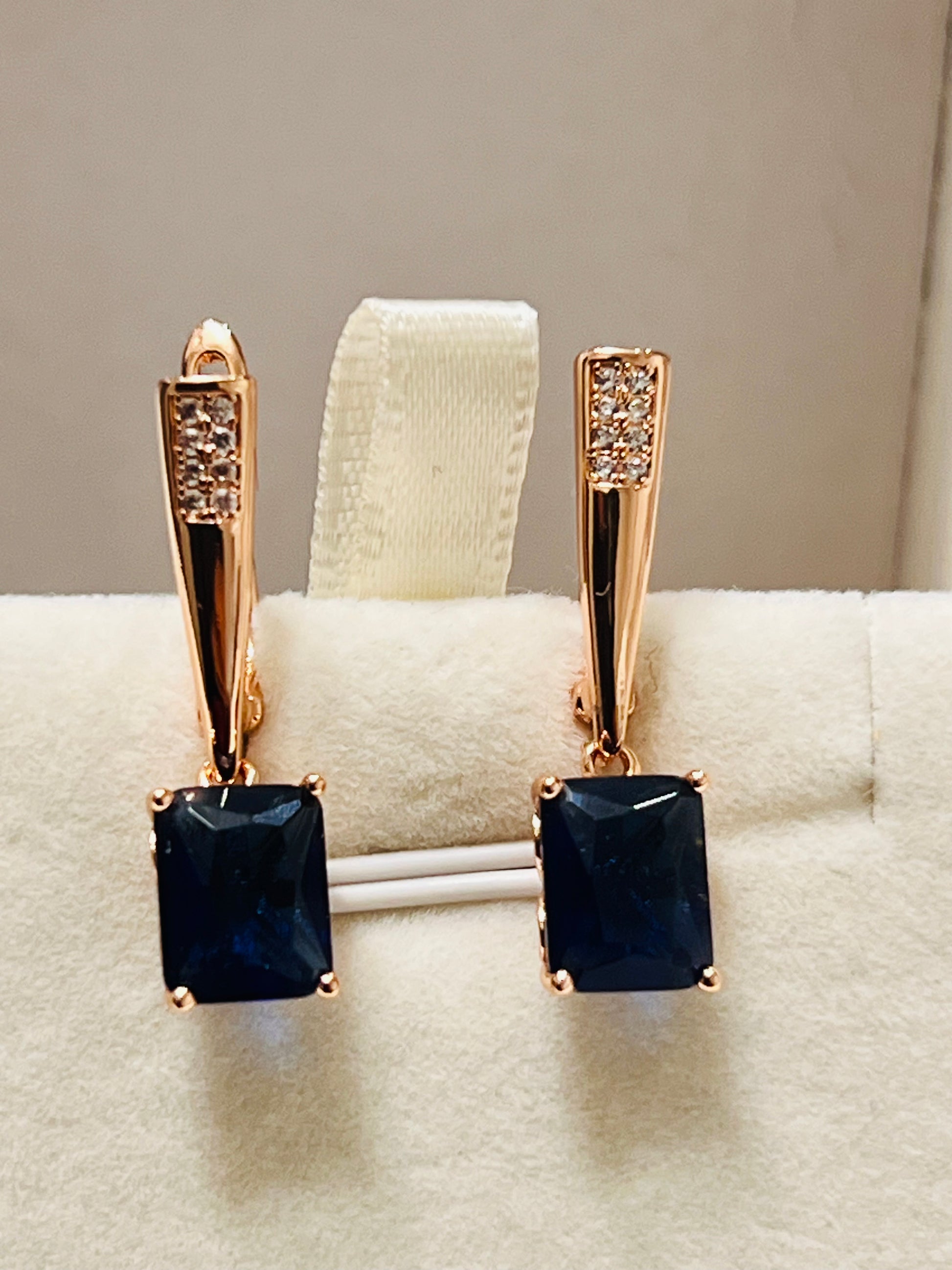 Rolled Gold Lab Created Sapphires Earrings