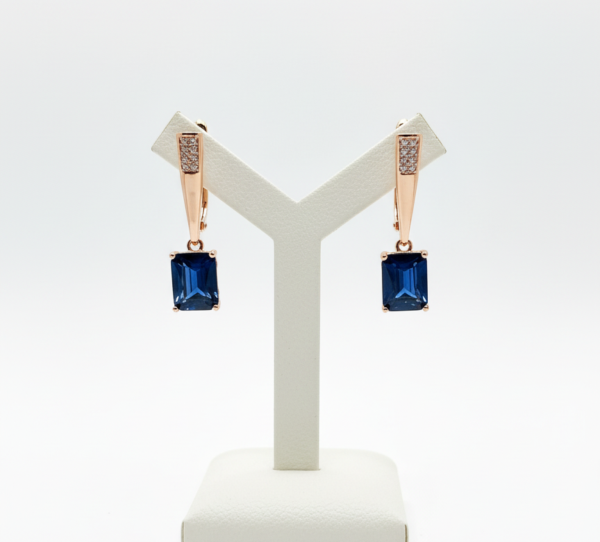 Rolled Gold Lab Created Sapphires Earrings