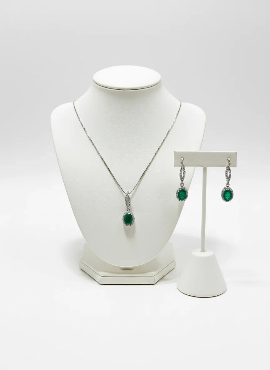 Natural Emerald & White Topaz Minimal Design Handmade Set