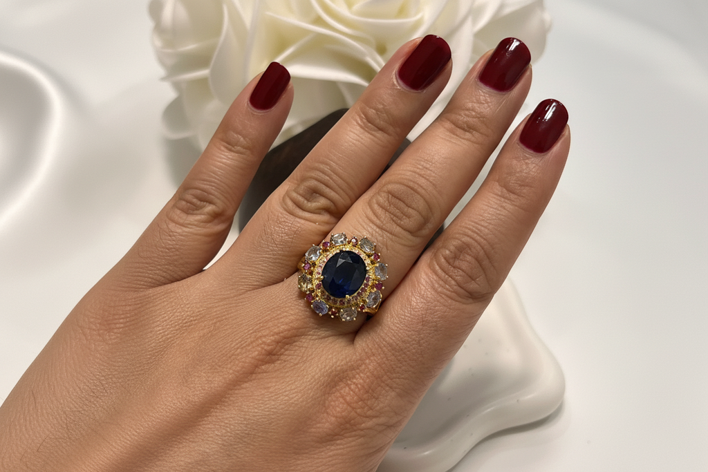 Handmade Genuine Sapphire, Tanzanite and Ruby Ring